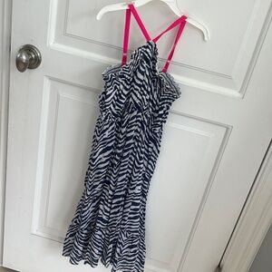 Boden Navy White Striped Dress with Pink Straps Lined SZ 6-7